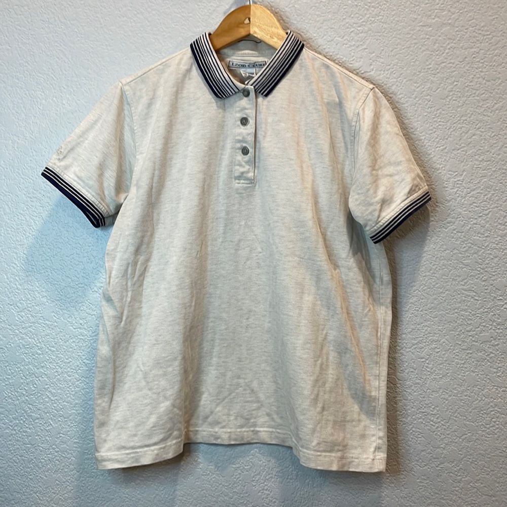 Vintage Izod Club Cream & Navy Cotton Polo Size Large